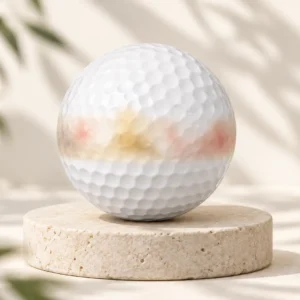 Fire Goat collection teaser: strongly diffused pale gold and rose ink on an ivory golf ball with crisp dimples